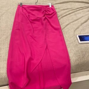 Hot pink pencil skirt with high slit